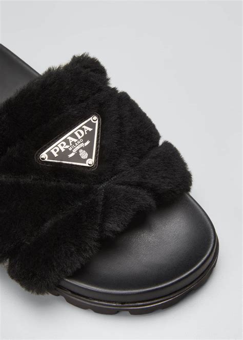 prada shearling slipper|Prada fluffy slides.